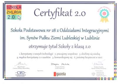 Certyfikat 2.0 dla naszej szkoy