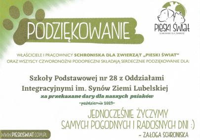 Podzikowanie od zaogi schroniska Pieski wiat